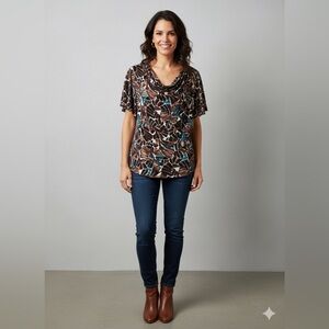 Ford Brown and Blue Patterned Women's Blouse